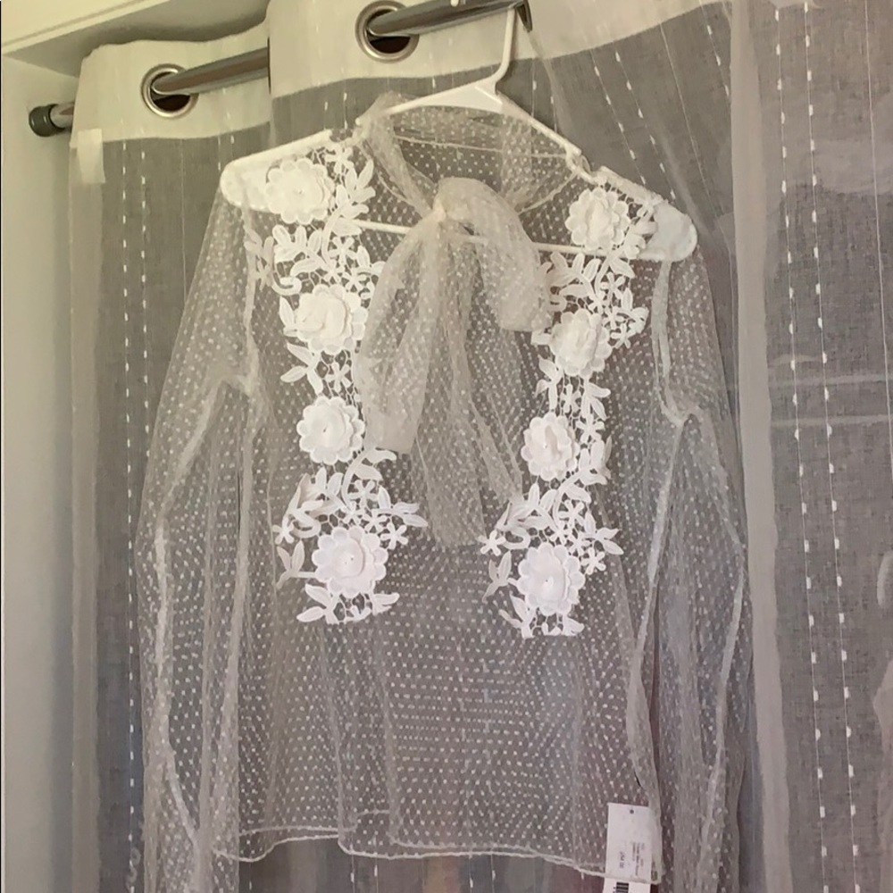 See through blouse with flower detail